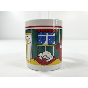 New Vintage 80s Christmas‎ Scene Cat Fireplace Stocking Snow Retro Holiday Mug